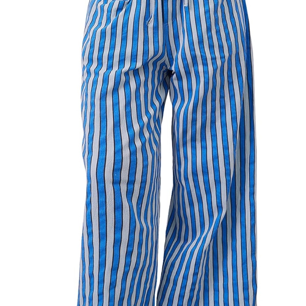 Striped Blue and White Wide Leg Pants